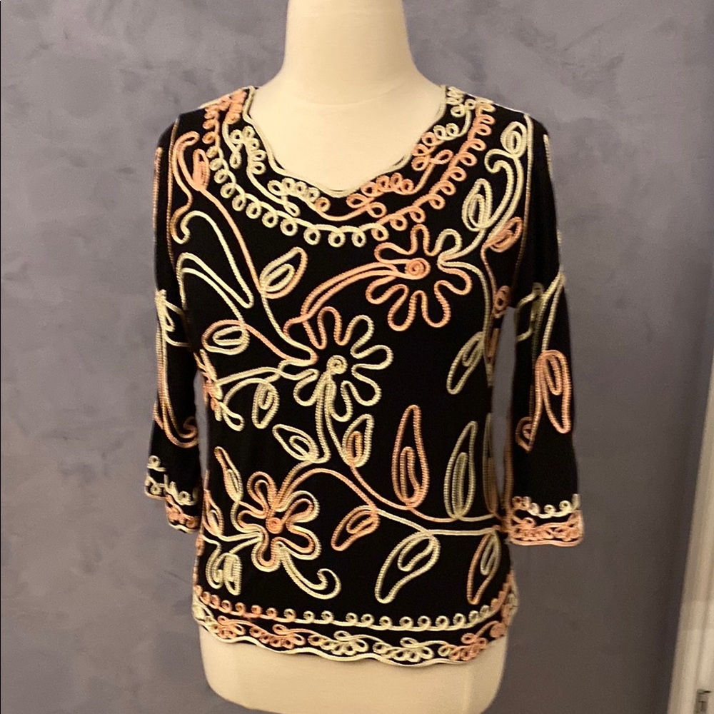 Floral Embroidered Black Top